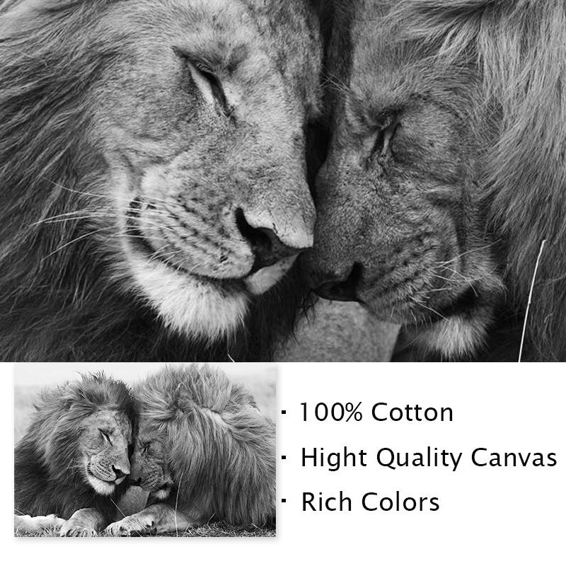 Черно-белые львы, картины на холсте на стене, художественные постеры и принты, африканские животные, голова к голове, картина Куадрос, домашний декор