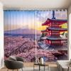 Modern Style Pink Cherry Blossom Mount Fuji Print Curtain Japanese Architecture Curtain for Bedroom Living Room Kitchen Window