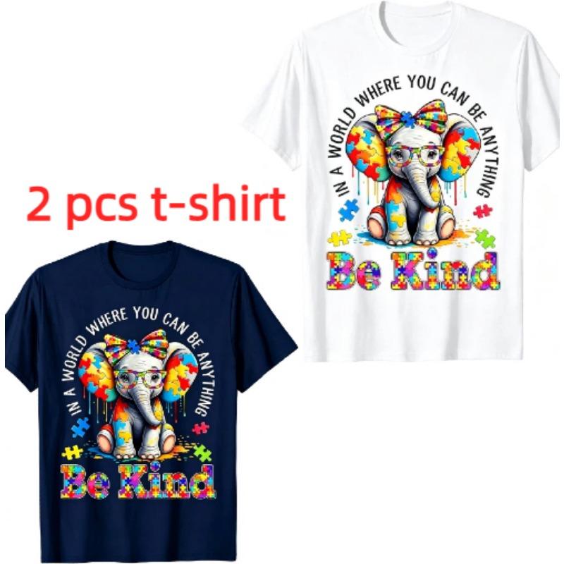 Animal Colored Ears Elephant Print Men's T-Shirts Summer Fashion Street Outdoor Casual T-shirt Tops for Men's and Women's Tees Top