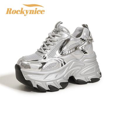 Новые женские дышащие сетчатые спортивные туфли модного дизайна, осенние универсальные кроссовки на высокой платформе для улицы, повседневные массивные туфли женские