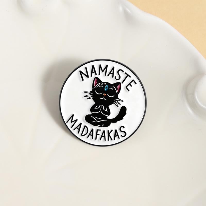Namaste Madafakas Enamel Pins Yoga Black Cat Brooches Lapel Badges Cartoon Punk Kitten Animal Jewelry Gift for Friends