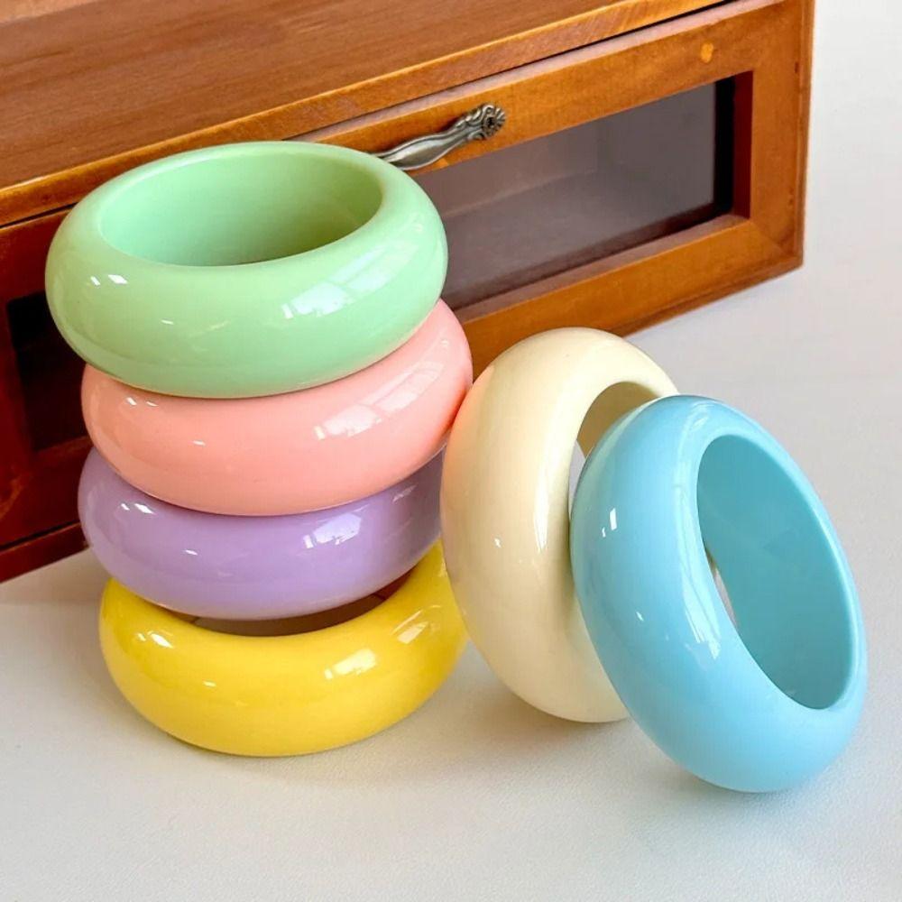 Bohemian Acrylic Bangle Solid Color Retro Hand Ring Exaggerated Round Wide Bracelet Girls