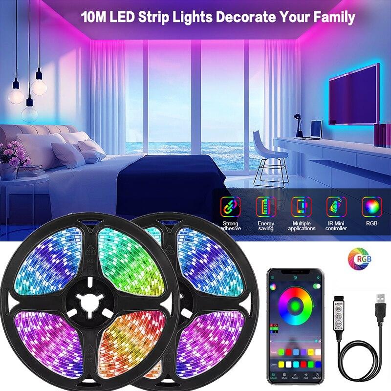 10M Amill USB LED Strip Light 2835 SMD Bluetooth RGB Lights Flexible LED Lamp Tape Ribbon RGB TV Desktop Diode Tape TV BackLight Party