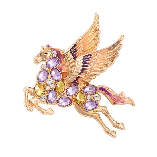 Брошь в виде лошади, красочная, блестящая, со стразами, эмалированная, с крыльями, в дизайне галопа, универсальная булавка на лацкан для воротников, свитеров, сумок, значок