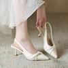 Босоножки Девочка 2025 Лето Нишевый Французский Сказочный Стиль Платье с Каблуком Средней Высоты Острый Носок Пучок Белый Тонкий Каблук Высокие Каблуки
