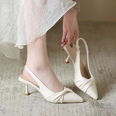 Модные сандалии для девочки 2024 Лето Нишевый французский сказочный стиль Платье с каблуком средней высоты Заостренный носок Пучок Белый Тонкий каблук Высокие каблуки