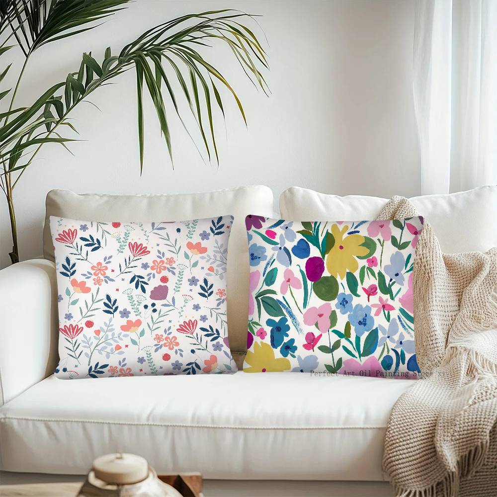 Floral Pattern Pillow Case Fashion Square Pillowcase Bedroom Sofa Room Ins Decoration Leisure