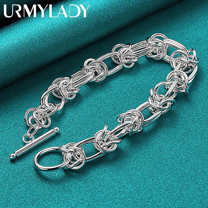 Браслет-цепочка из стерлингового серебра 925 пробы с двойным кольцом для женщин, модные очаровательные ювелирные изделия для свадебной вечеринки
