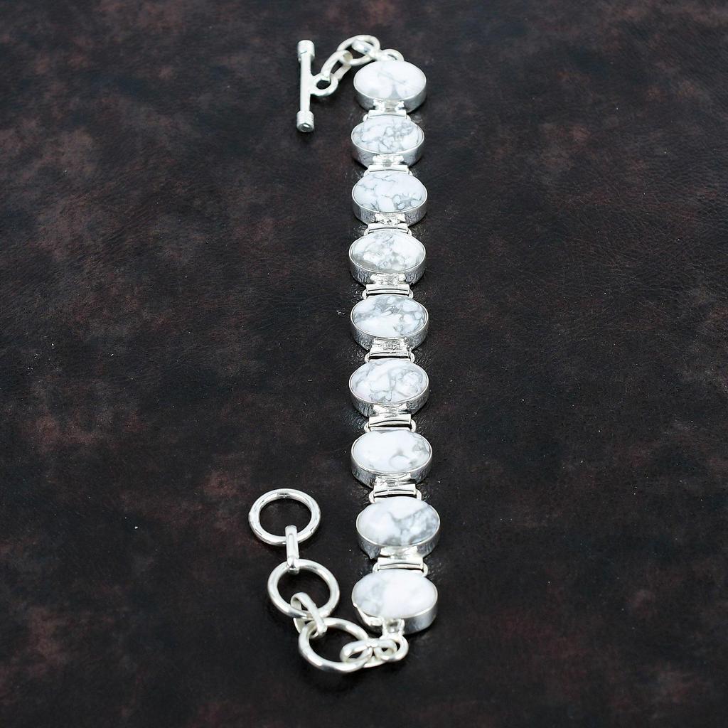 Браслет из говлита Браслет ручной работы с драгоценными камнями Браслет из стерлингового серебра 925 пробы Регулируемый браслет-цепочка Подарки для него Красивые ювелирные изделия из говлита