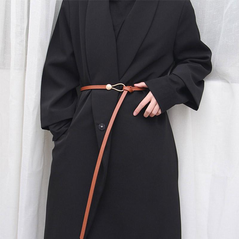 Новый простой завязанный тонкий ремень для женщин, однотонный пояс из искусственной кожи, длинные узкие регулируемые декоративные ремни