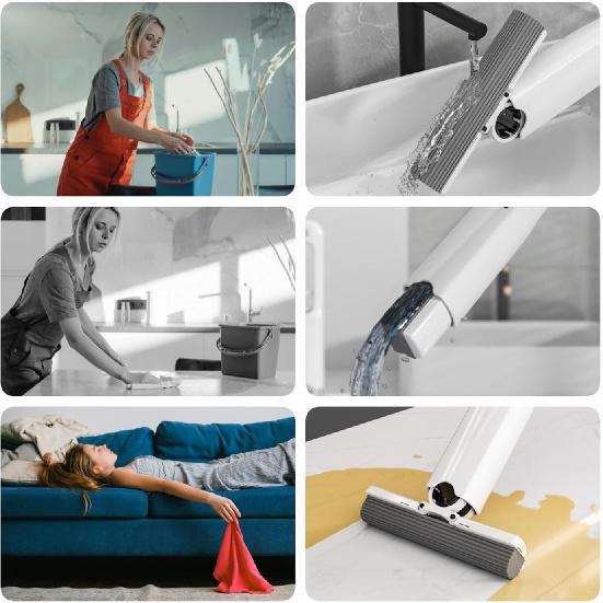 Мини Портативная Самоотжимающаяся Швабра - Самоотжимающаяся, Сильно Впитывающая Губчатая Швабра для Пола, Ванной Комнаты, Кухни и Стекла - 2 Запасные Губки + 1 Отжим