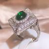 Новые полые ретро кольца в форме ромба для женщин, зеленый циркон, серебристый цвет, ювелирное кольцо, классическое свадебное обручальное ювелирное изделие с полным сверлом