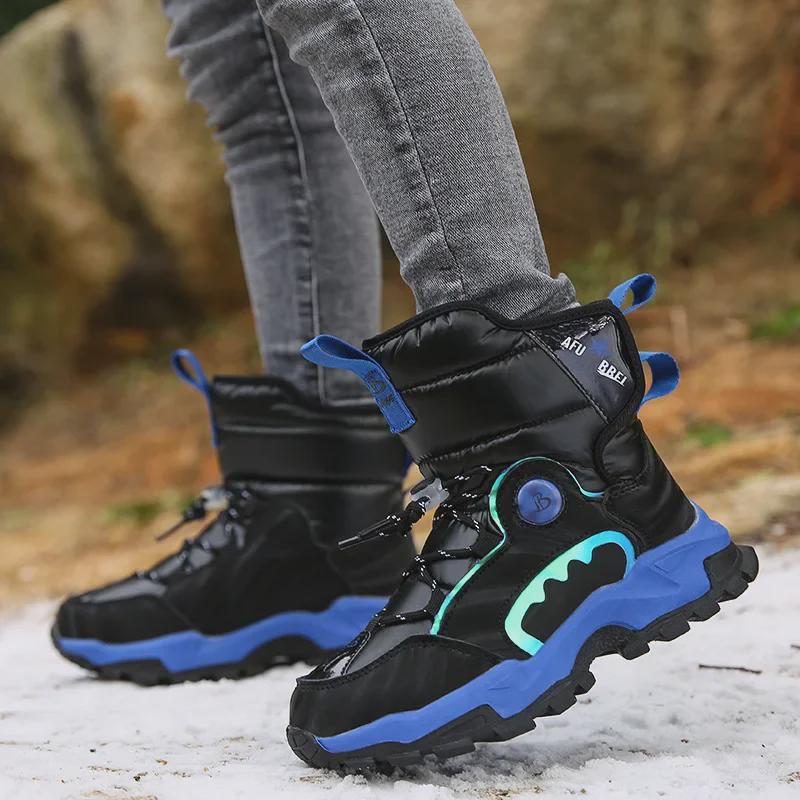 Boys' Winter Waterproof Snow Boots, Non-Slip, Extra Warm, Medium To Large Sizes, Outdoor Hiking Footwear