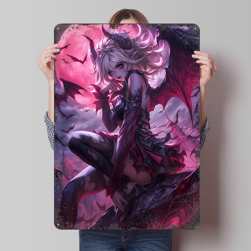 Queen of Bats Anime Girl Poster Customized Wall Art Vintage Metal Signs Retro Tin Plaque for Man Cave Decoration Bedroom Decor