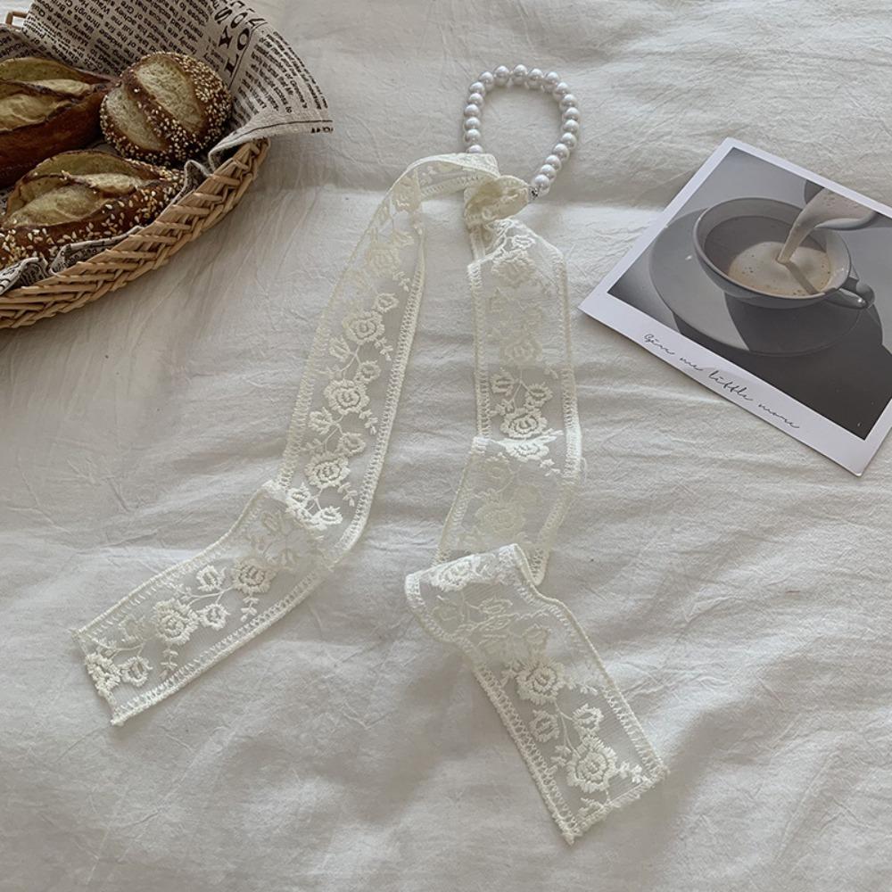 Summer Pearl Necklace Lace Scarf Hollow Embroidery Bags Handle Decor For Women Collarbone