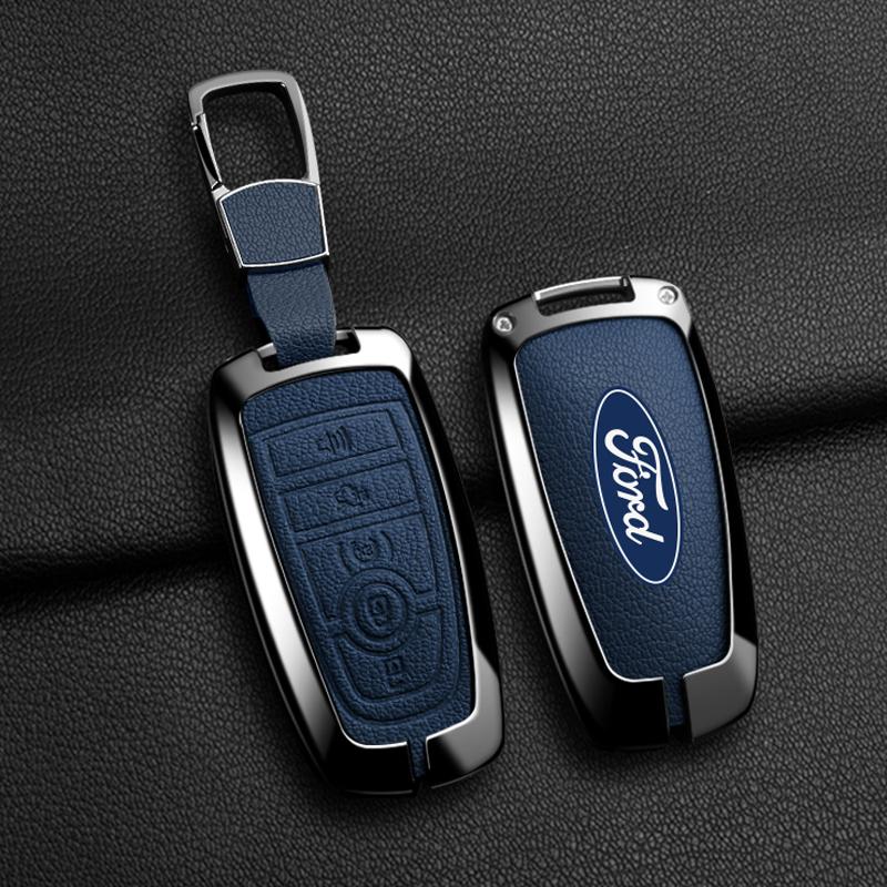 KFUGP1 Alloy Leather Car Key Fob Case Cover for Ford Fusion F150 F250 F350 F450 F550 Edge Explorer Escape Mustang 2018 2019 Protector