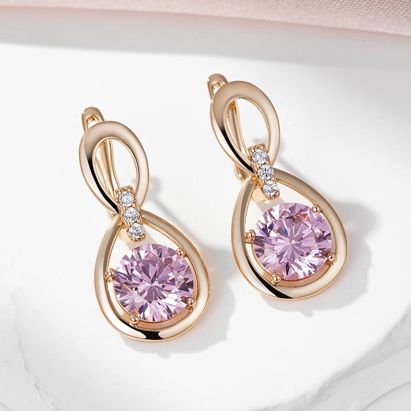 Роскошные серьги-капли Kinel с фиолетовым цирконом для женщин, свадебные украшения цвета розового золота для невесты