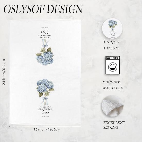 Hydrangea Christian Hand Towels for Bathroom, Blue and White Floral Kitchen Towels, Blue Hydrangea Dish Tea Towels for Kitchen, Christian Gift, 16x24