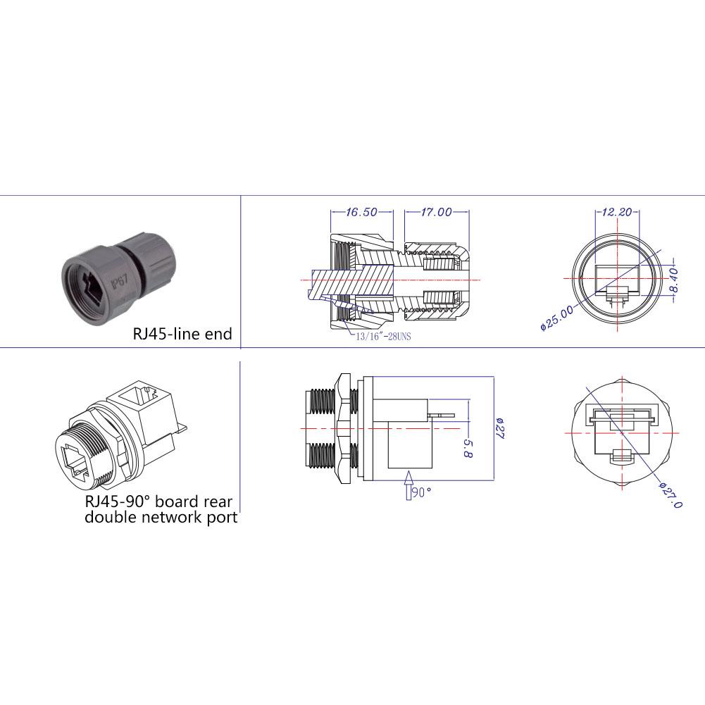 RJ4590 градусов Разъем RJ45 8 контактов Сетевой мост Водонепроницаемый разъем Разъем