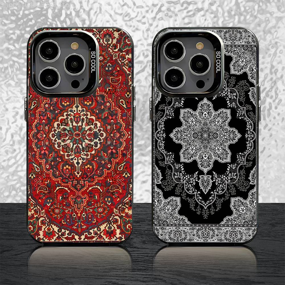 Резиновый чехол для телефона в стиле персидского ковра для iPhone 17,16,15,14,13,12,11,Pro,Max,Plus,Mini,Air,SE4 Черный Матовый Ударопрочный Чехол