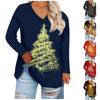 Женская мода с рождественским принтом и v-образным вырезом, большая повседневная футболка с длинными рукавами, топ