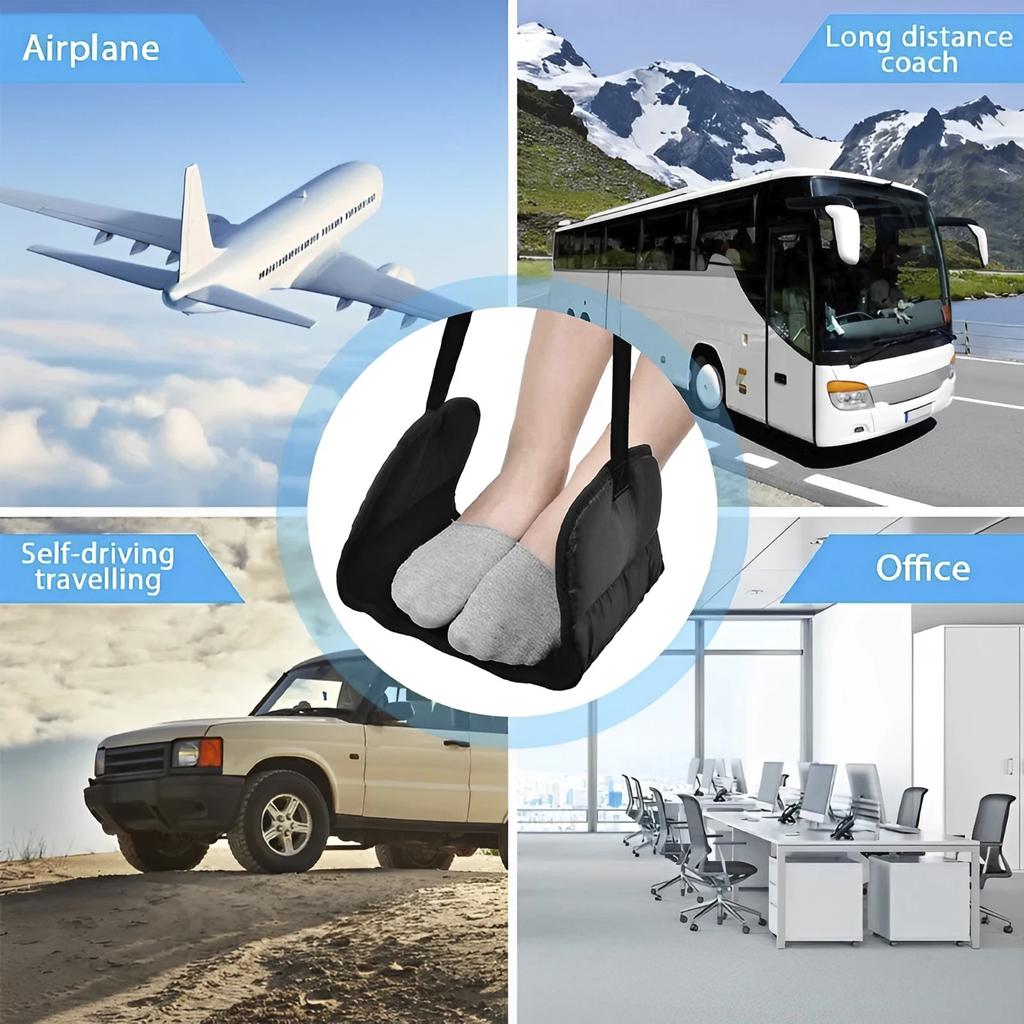 Travel Airplane Footrest Adjustable Hanging Footrest Hammock Portable Leg Rest Foldable Memory Foam Foot Rest for Office Camping