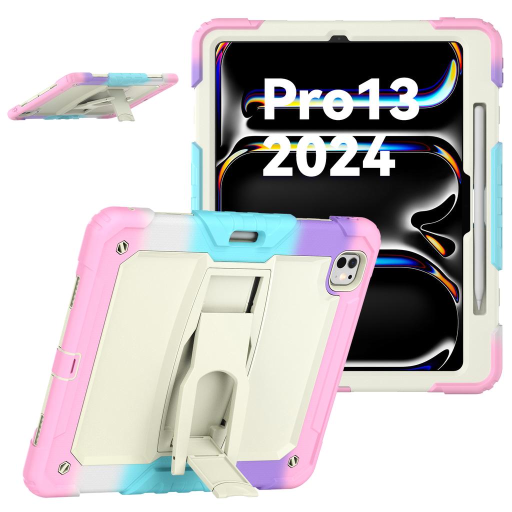For iPad Pro 13 (2024) Case PC+Silicone Tablet Cover with Pen Slot and Shoulder Strap