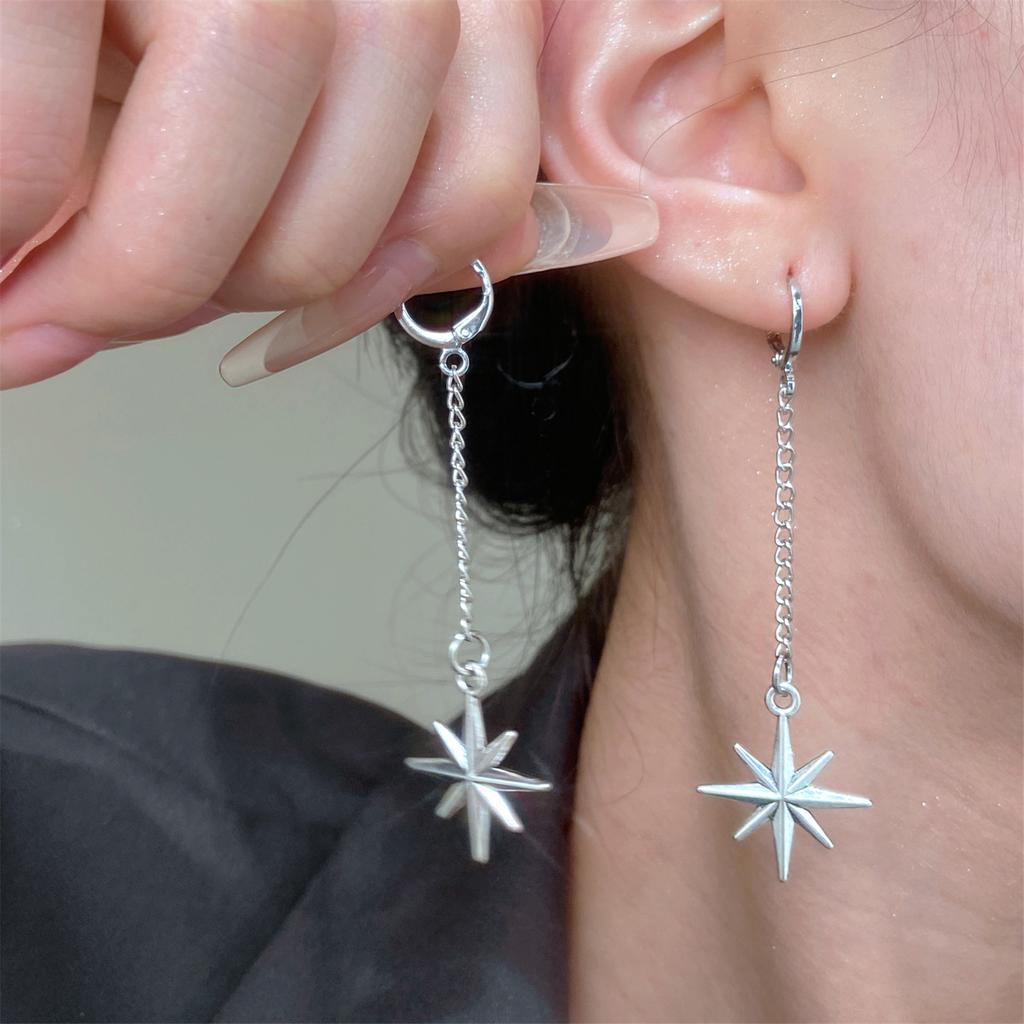 Серьги в форме четырехконечной звезды в стиле темного панка, замысловатые готические заклепки, серьги-кольца с пряжками, аксессуары для женщин и девочек