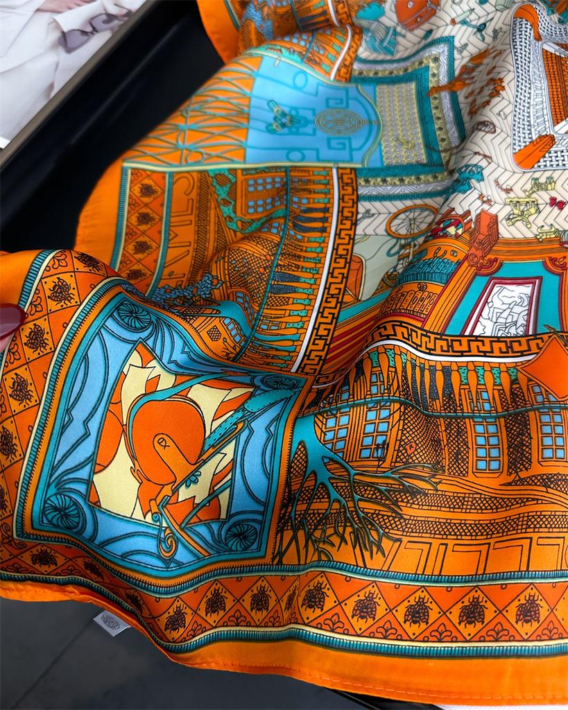 Шелковый шарф женский квадратный шарф 70 см геометрический узор линии цвета шарф имитация шелка экзотическая шаль универсальный