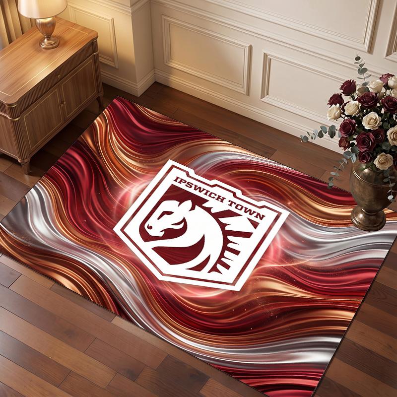 Ipswich Town Football Print Crystal Velvet Rug, Comfortable Water Absorbent Non Slip Indoor Floor Carpet
