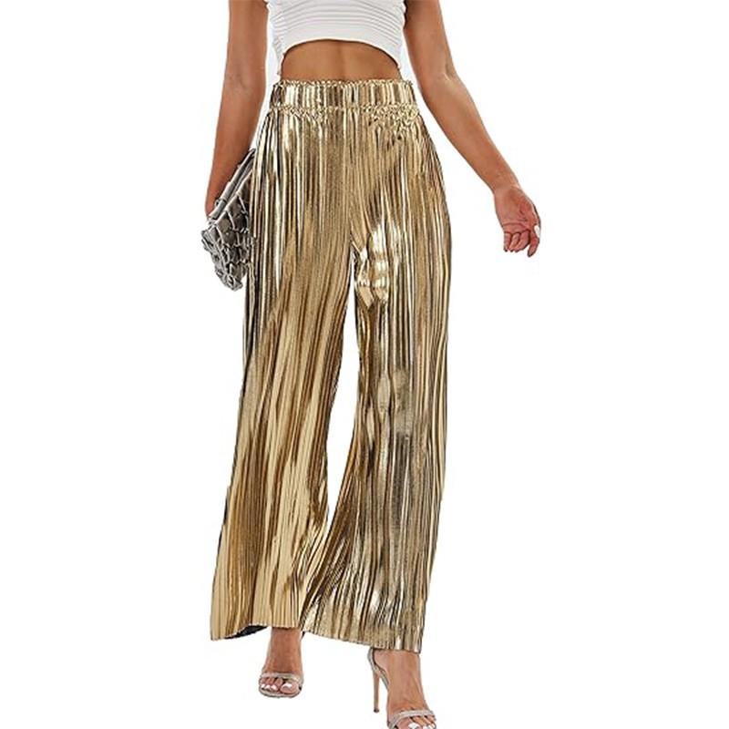 Womens High Waist Pleated Wide Leg Pants Party Clubwear Streetwear