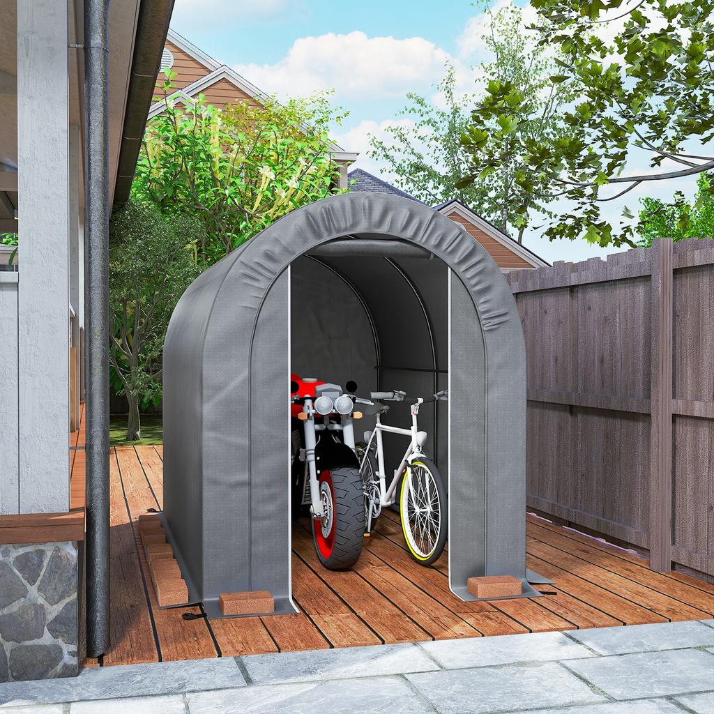 Garden Shed Outdoor Storage Tent Bike Shelter Bike Garage PE Cover Galvanised Metal Frame Grey