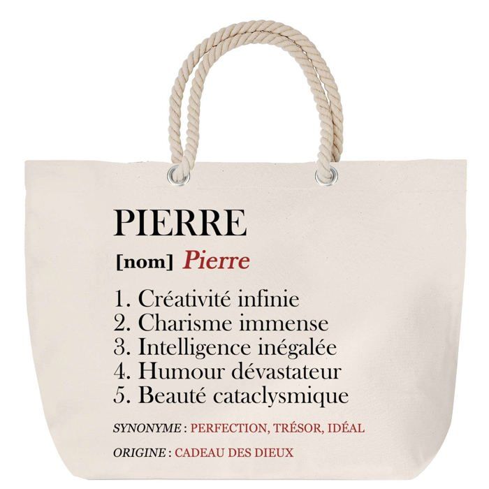 Sac de plage anse corde Pierre Définition Cadeau Anniversaire Noël | Grand Sac de Transport & Sport