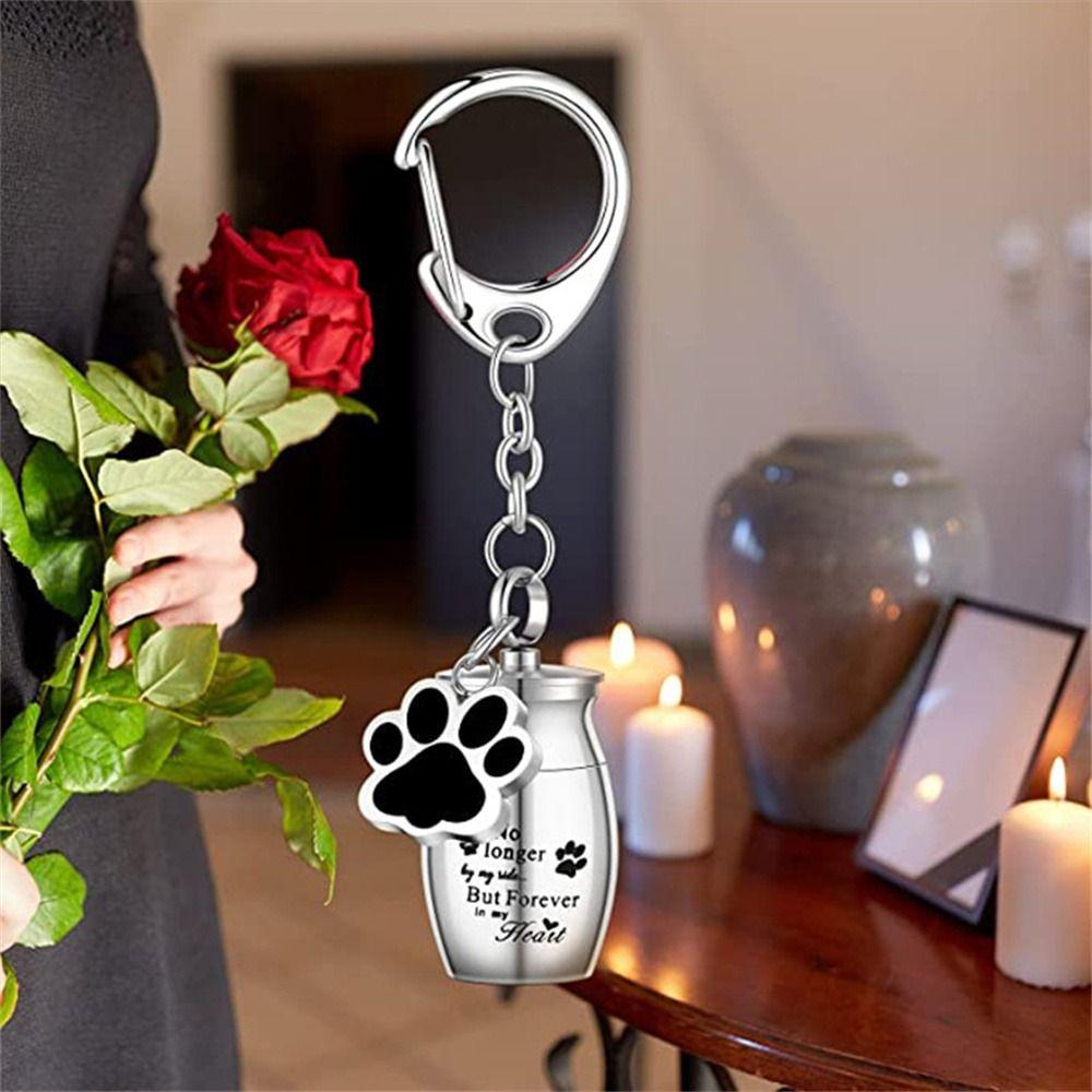 Dog Cat Ashes Pet Urns Keychain Paw Print Pet Urns Keyring Dog Ashes Keepsake  Cremation Jewelry