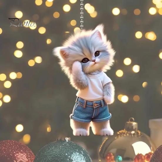 Мультяшный кот подвесное украшение для дома комнатная рождественская елка зеркало заднего вида автомобиля 2D плоский акриловый котенок человек подвесное украшение животное кулон