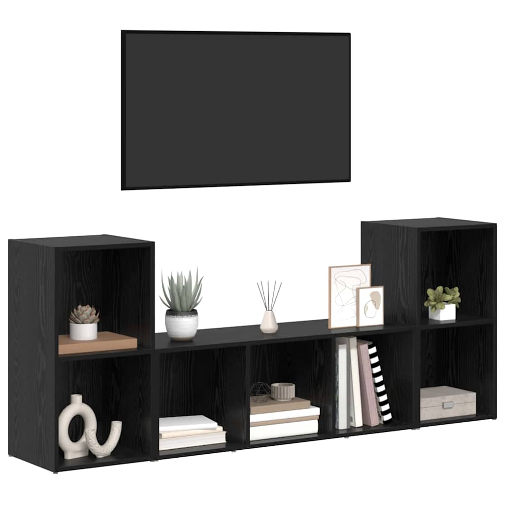 Wall Mounted TV Cabinet Set 3 pcs Black Particleboard