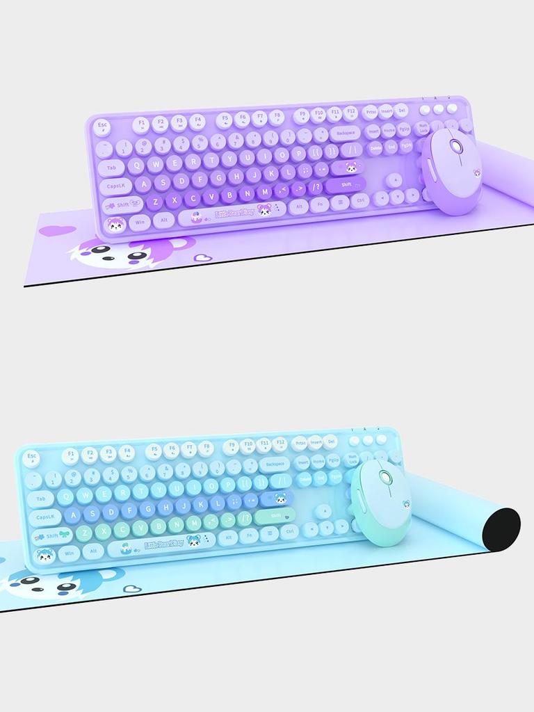 Mofii Беспроводная клавиатура и мышь в комплекте, 2,4 ГГц ретро полноразмерная клавиатура с цифровой панелью и симпатичная беспроводная мышь для компьютера ПК