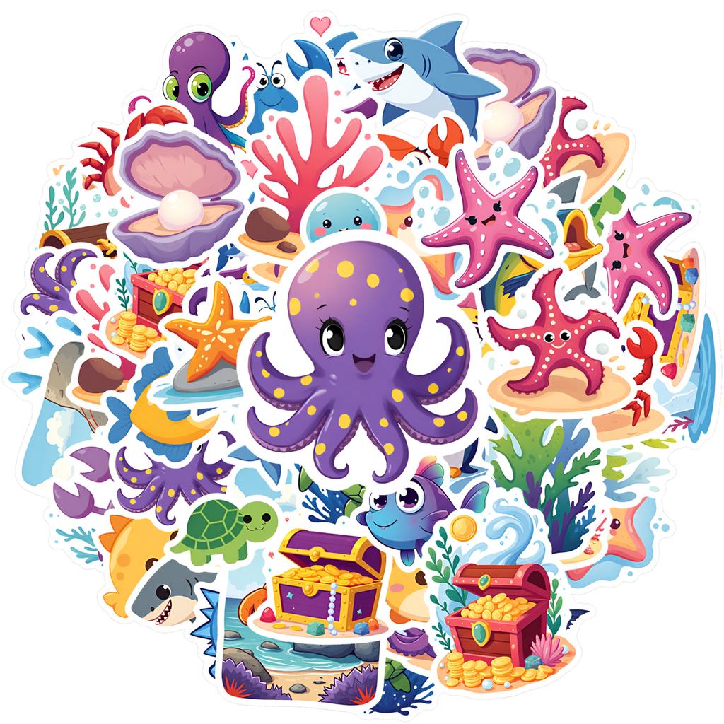 35-50 шт. Милые наклейки «Сокровища» Мультяшные наклейки «Морское приключение» Канцелярские наклейки Наклейки с животными Для блокнота Багажа Мобильного телефона