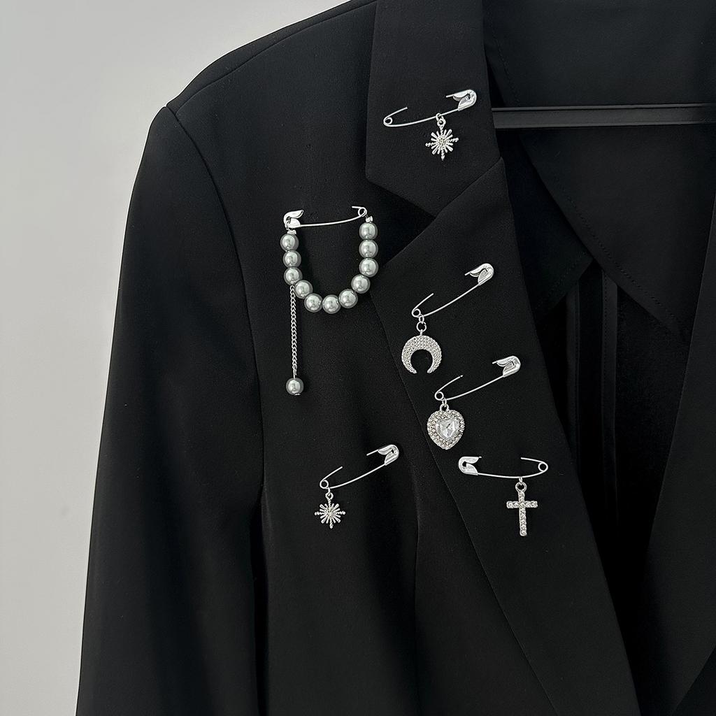6 шт./набор Элегантная брошь из искусственного жемчуга Женский тренд Солнце Луна Любовь Сердце Крест Подвеска Булавка Одежда DIY Ювелирный аксессуар