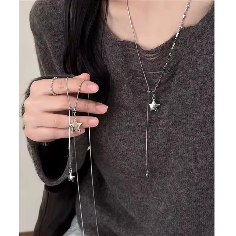 Personalized Punk Star Pendant Adjustable Snake Chain Necklace For Men Women Y2K Fashion Trend Rock Party Grunge EMO Accessories