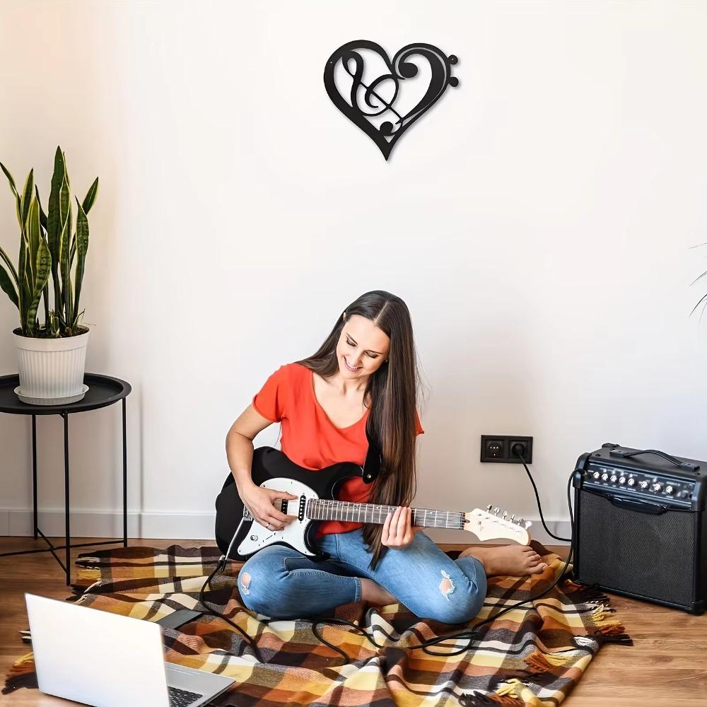 Heart Metal Music Wall Decor - Винтажное искусство музыкальных нот, элегантная настенная вывеска для музыкальной комнаты, идеальная настенная наклейка