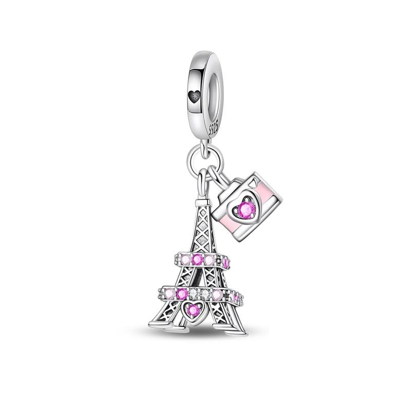Building Series Copper Charms Eiffel Tower Castle Cherry Blossom Fit Travel Charm Bracelets Women Diy Jewelry Gifts