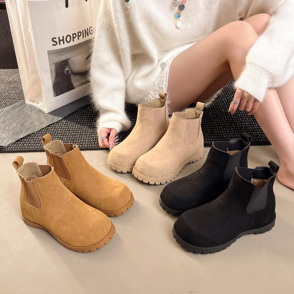 Retro Big Head Short Boots Women's 2025 New Autumn Suede Small Inner Heightening Martin Boots Thick-soled Chelsea Boots
