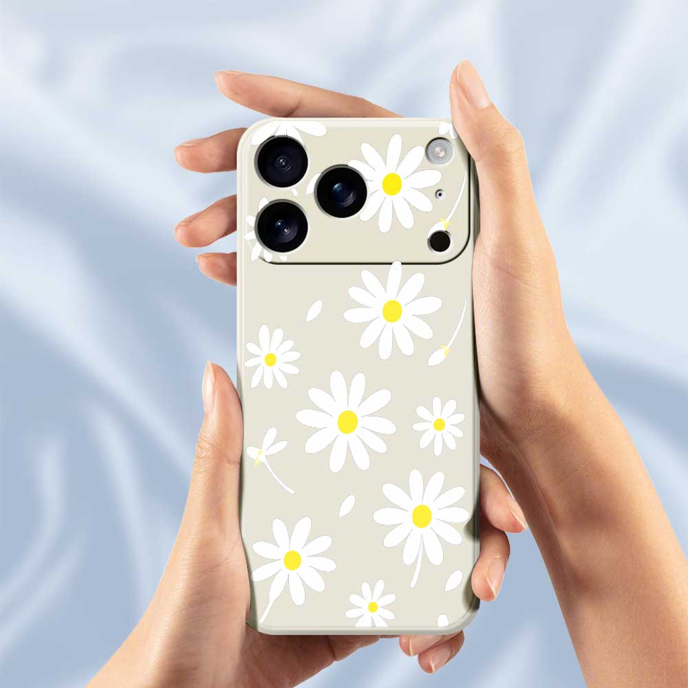 For iPhone 17 Pro Max Case White Daisy Pattern Printing Straight Edge TPU Phone Back Cover