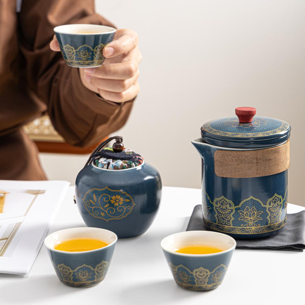 Travel tea set, portable car Kung Fu tea brewing teapot, complete set of homestay tea cup gift box, outdoor camping