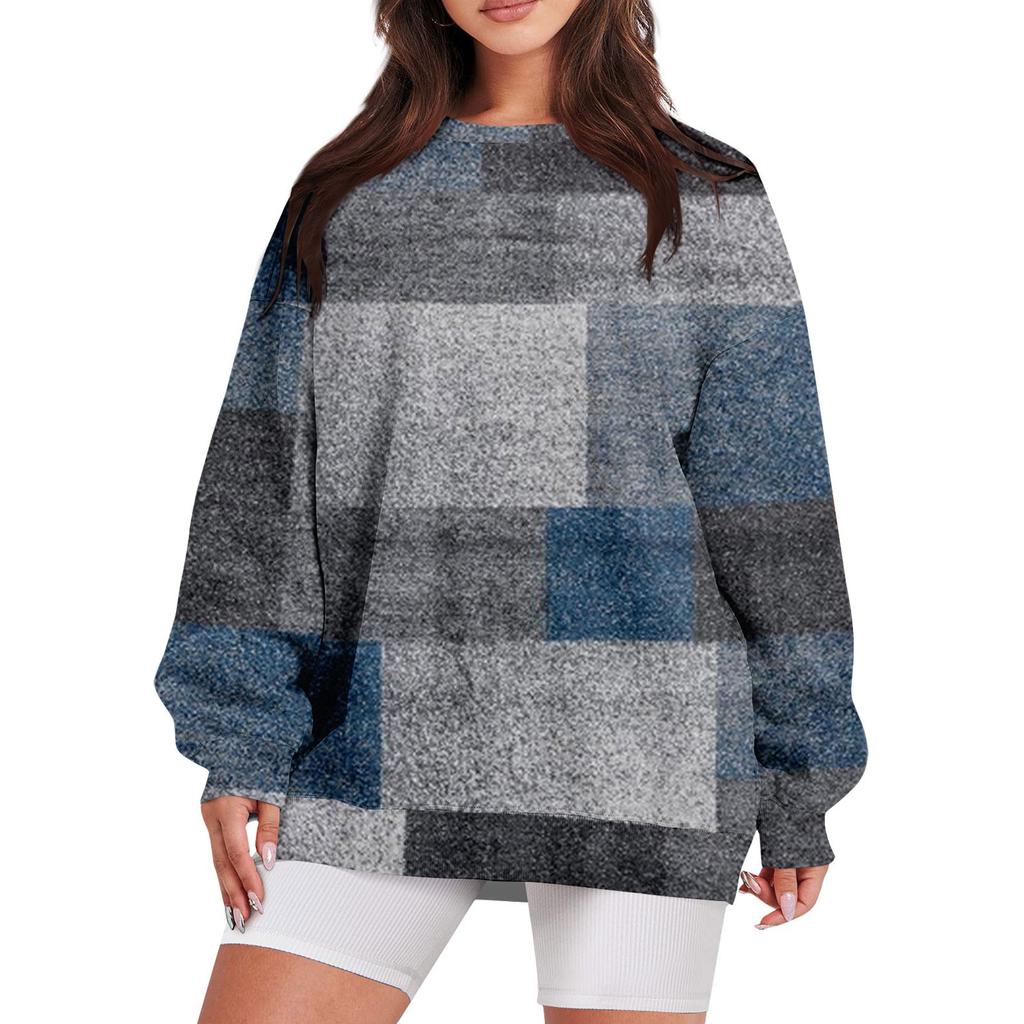 Женский повседневный свободный свитер с круглым вырезом и длинными рукавами с принтом и карманом