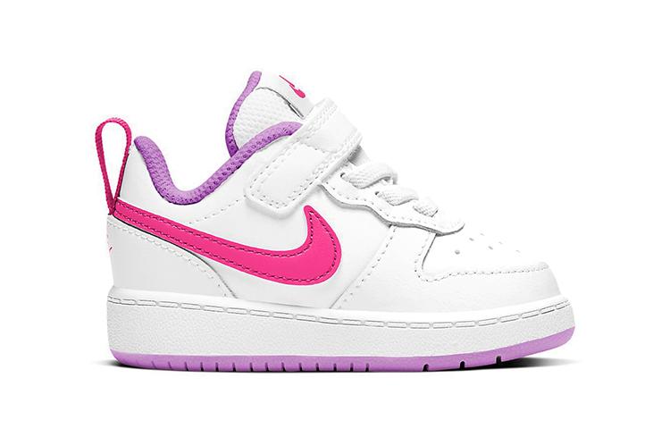 Nike Кроссовки Court Borough 2 из синтетической кожи, низкие, для малышей, Бело-розово-фиолетовые, для младенцев и малышей, BQ5453-111