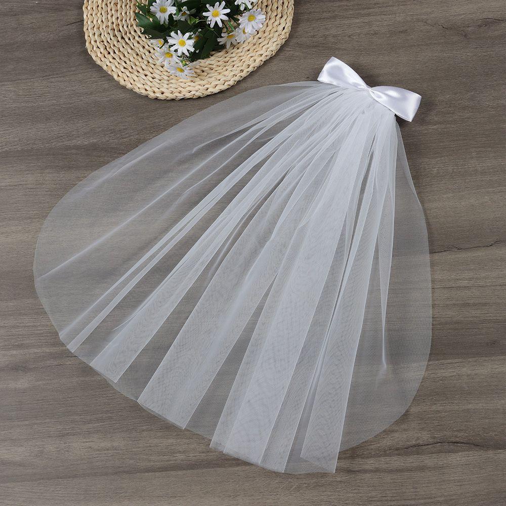 Elegant Two Layer White Ivory Short Simple Bridal Veil Wedding Veil Women's Tulle Lace Edge