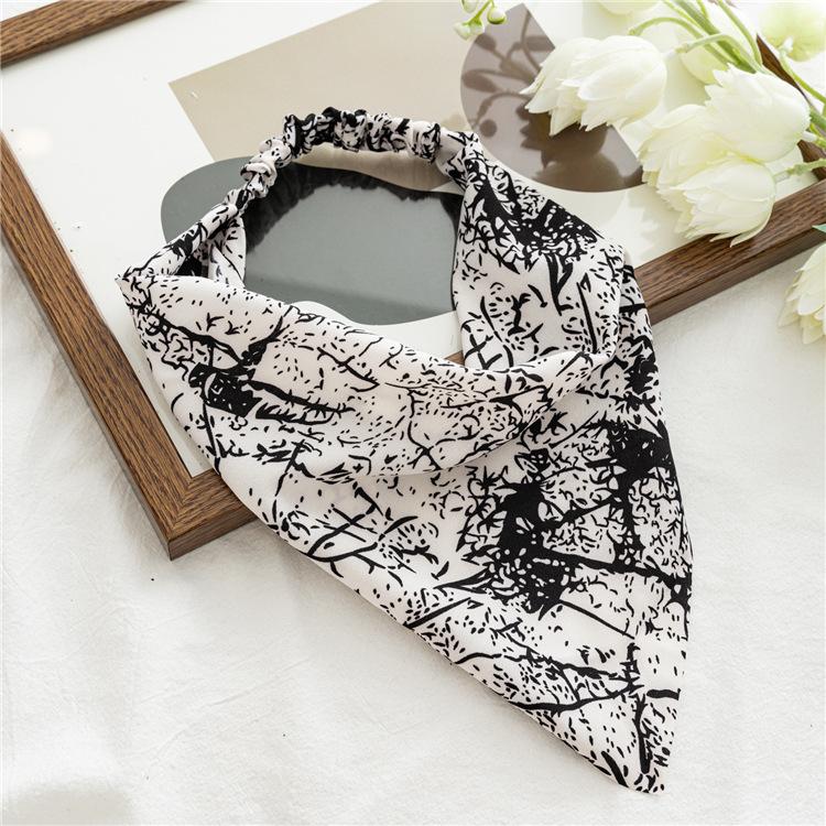 Summer Women Solid Color Head Scarf Vintage Triangle Bandanas Chiffon Elastic Hairbands Children Girl Headbands Hair Accessories