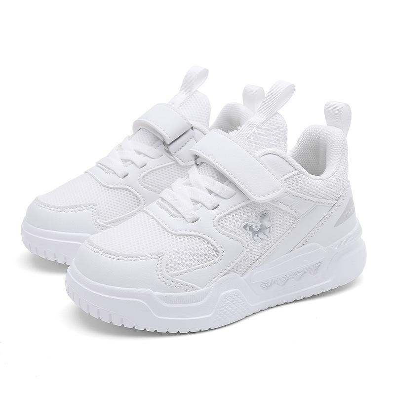 Children's Little White Shoes Board Shoes 2025 New Mesh Breathable Leather Waterproof Boys and Girls Black Sports Shoes